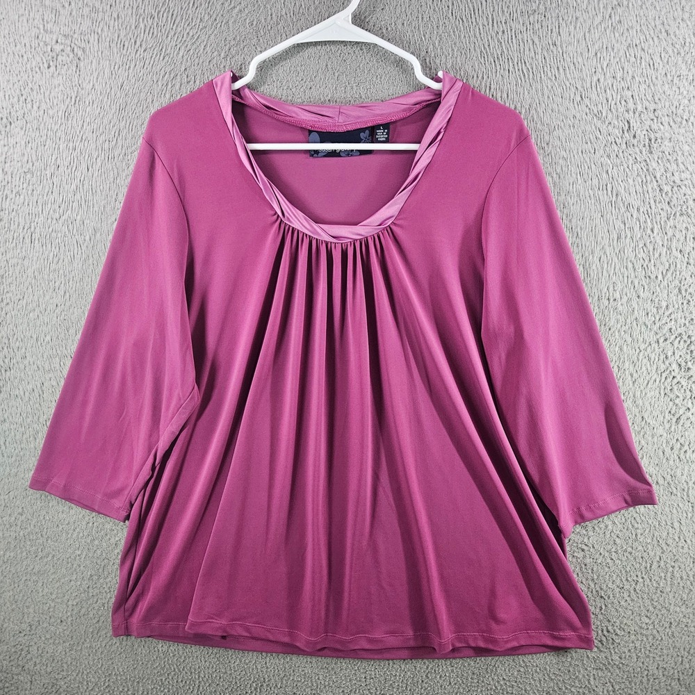 Susan Graver Style Womens Magenta‎ Pink Pleated Front 3/4 Sleeve Blouse Large